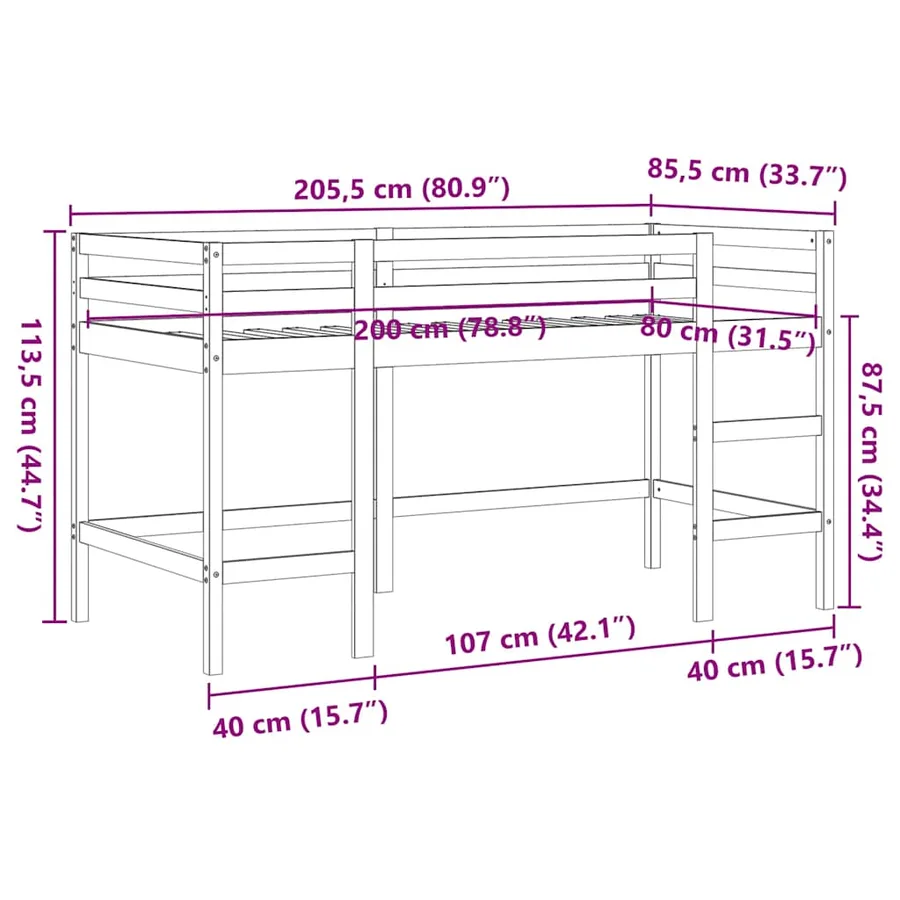 Lit mezzanine d'enfants sans matelas avec échelle 80x200 cm - 9