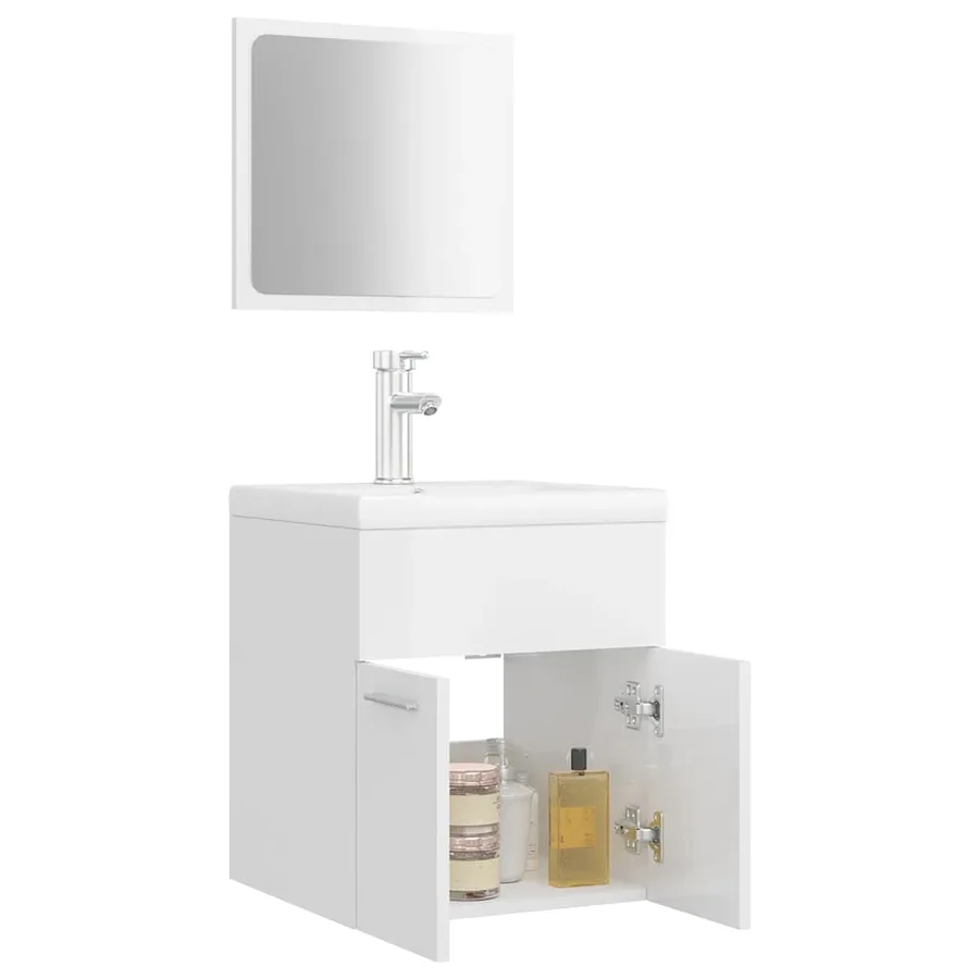 Ensemble de meubles de salle de bain Blanc brillant Aggloméré - 4