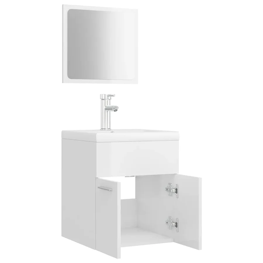 Ensemble de meubles de salle de bain Blanc brillant Aggloméré - 5