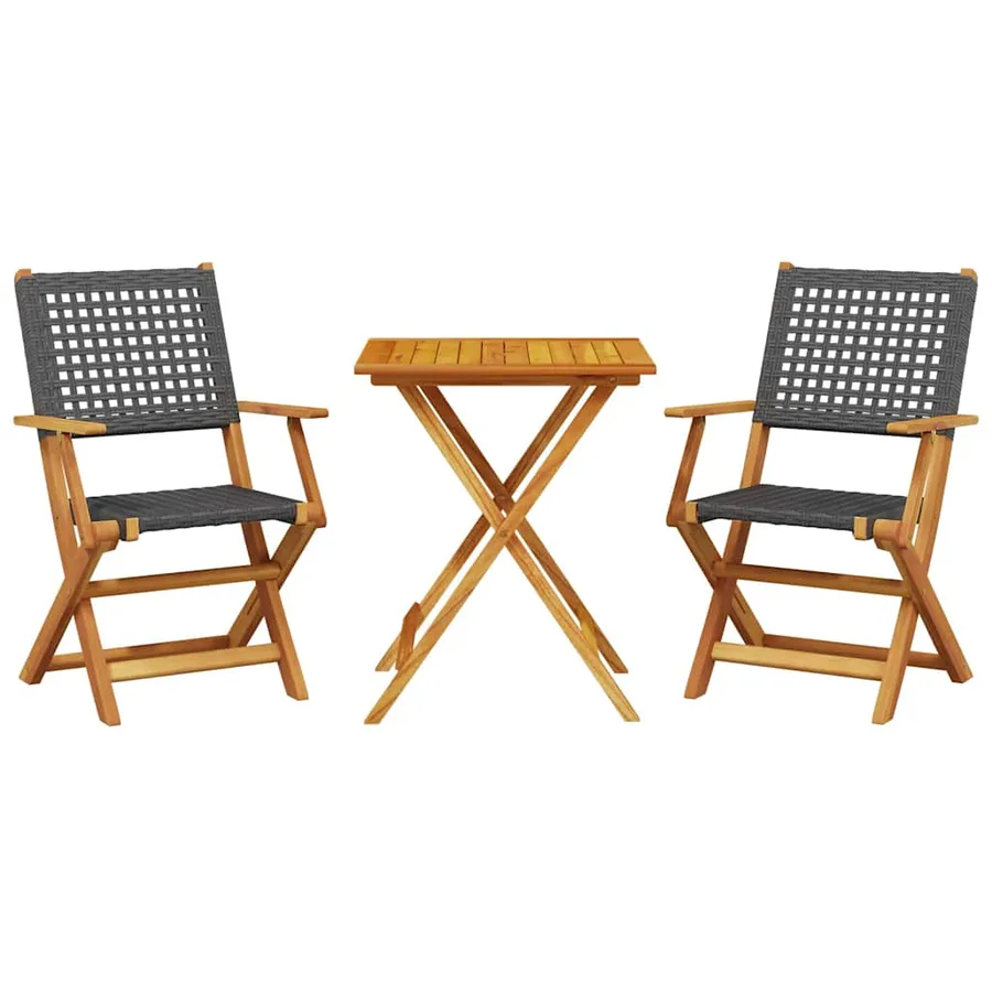 Ensemble de bistro 3 pcs noir résine tressée et bois massif - 2