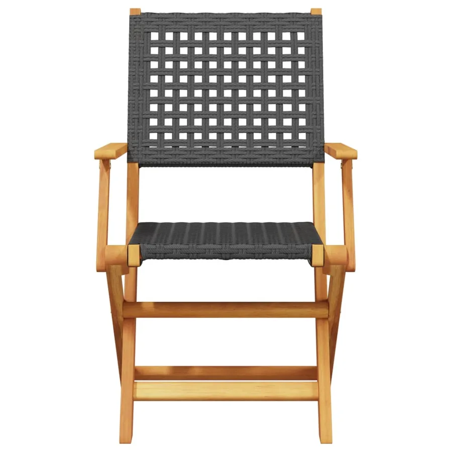 Ensemble de bistro 3 pcs noir résine tressée et bois massif - 4