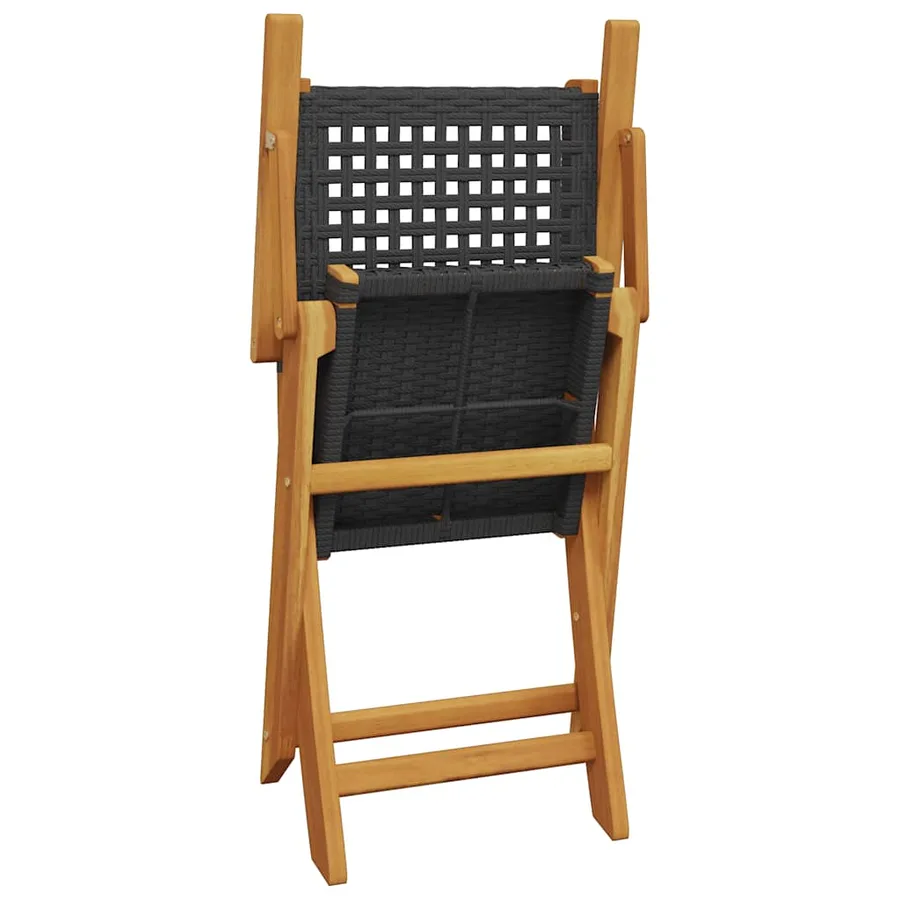 Ensemble de bistro 3 pcs noir résine tressée et bois massif - 7