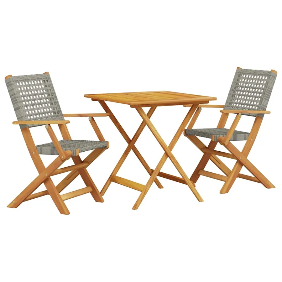Ensemble de bistro 3 pcs gris résine tressée et bois massif - 2