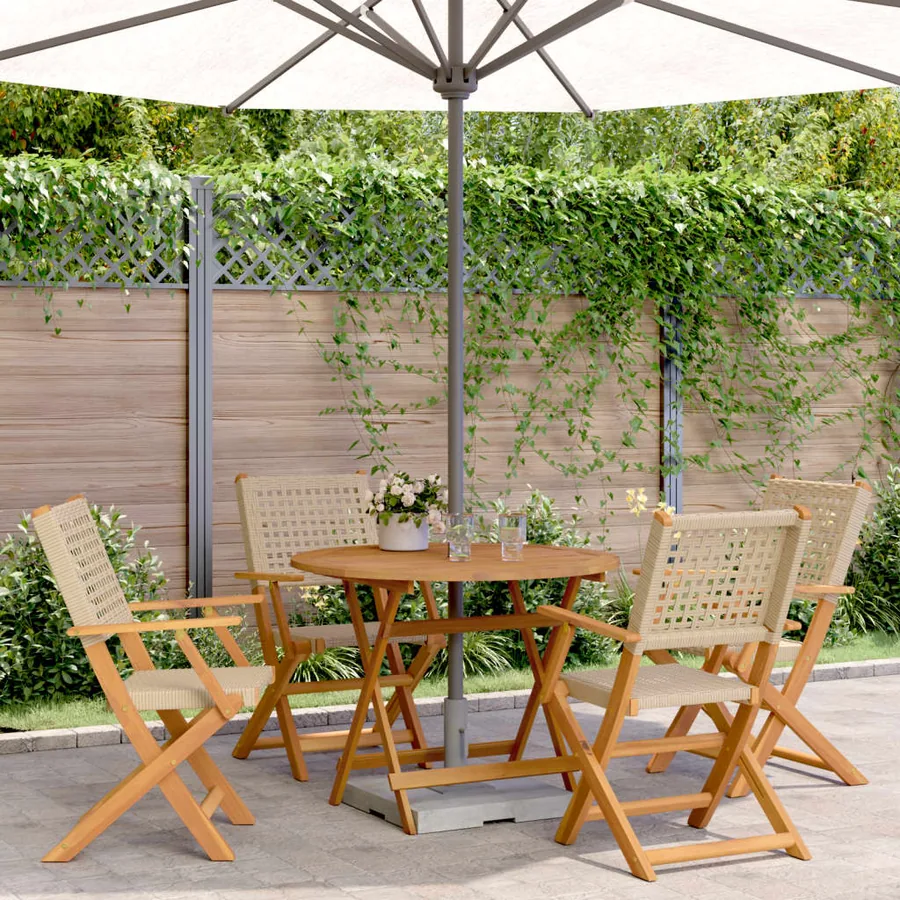 Ensemble à manger de jardin 5 pcs résine tressée et bois massif