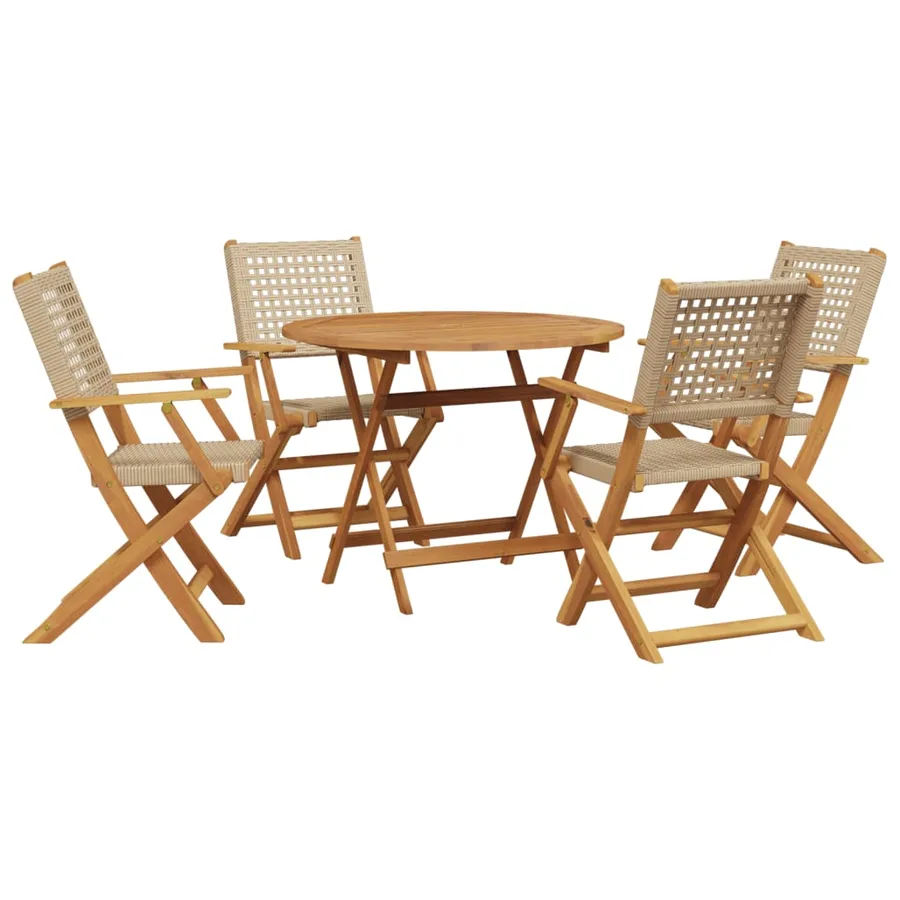 Ensemble à manger de jardin 5 pcs résine tressée et bois massif - 2