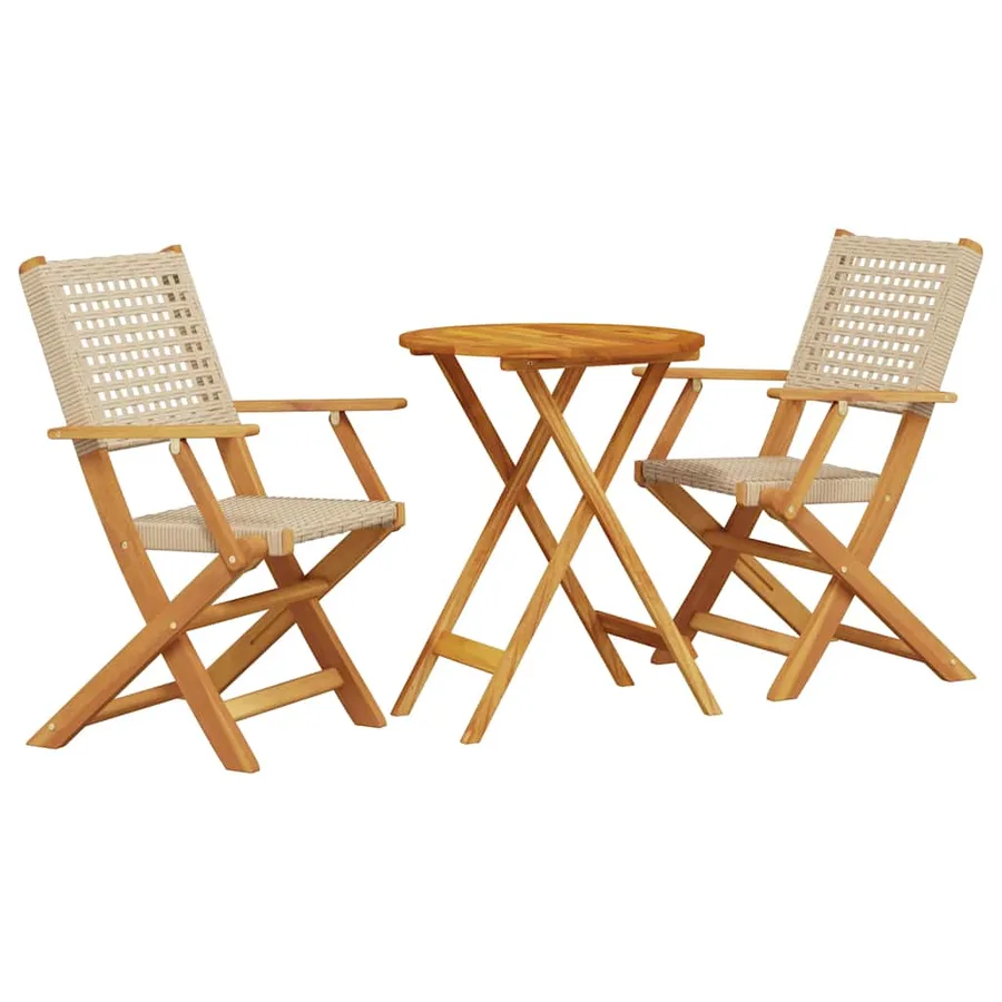 Ensemble de bistro 3 pcs beige résine tressée et bois massif - 2