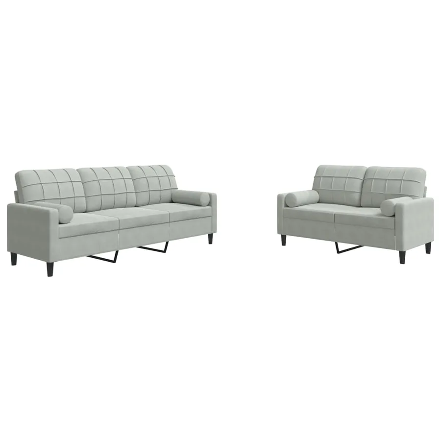 Ensemble de canapés 2 pcs et coussins et traversins velours - 2