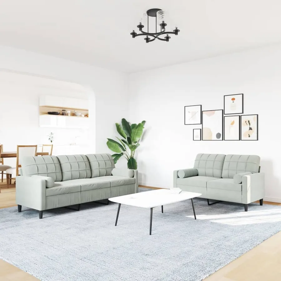 Ensemble de canapés 2 pcs et coussins et traversins velours - 3