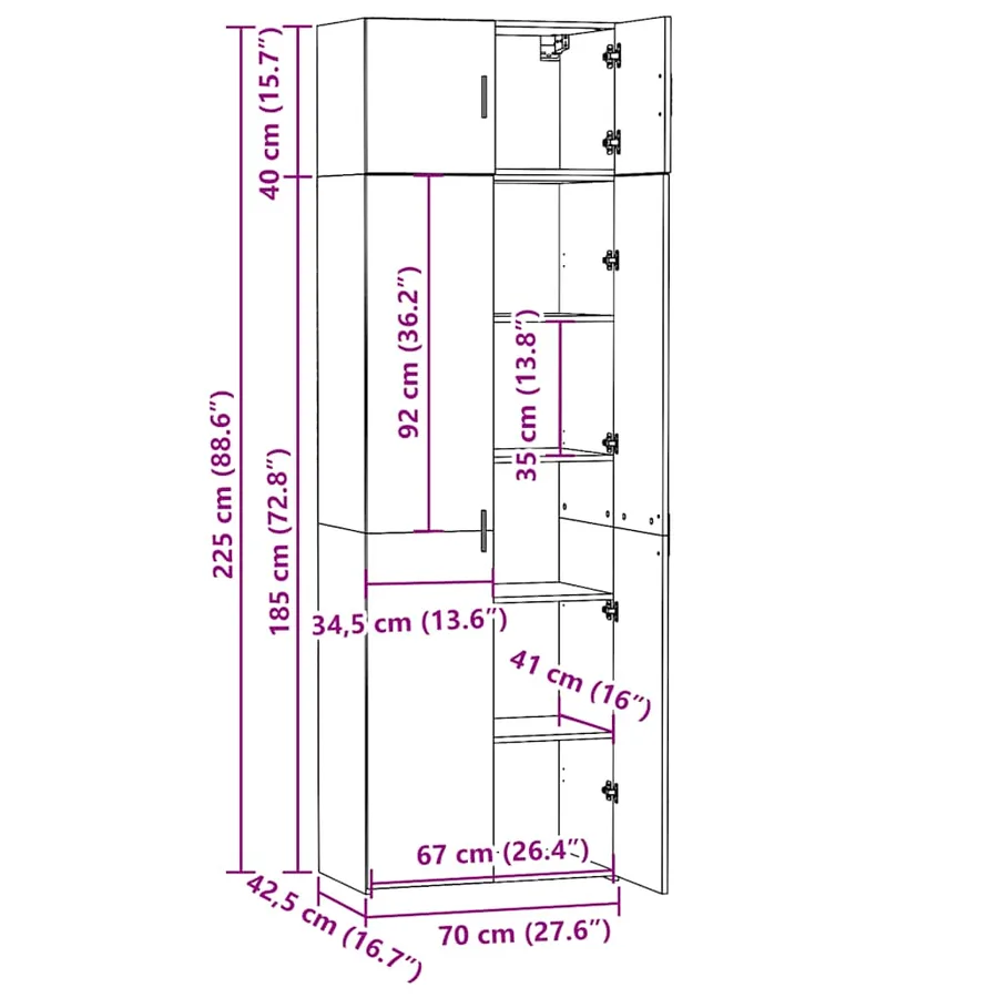 Armoire de rangement sonoma gris 70x42,5x225 cm - 13