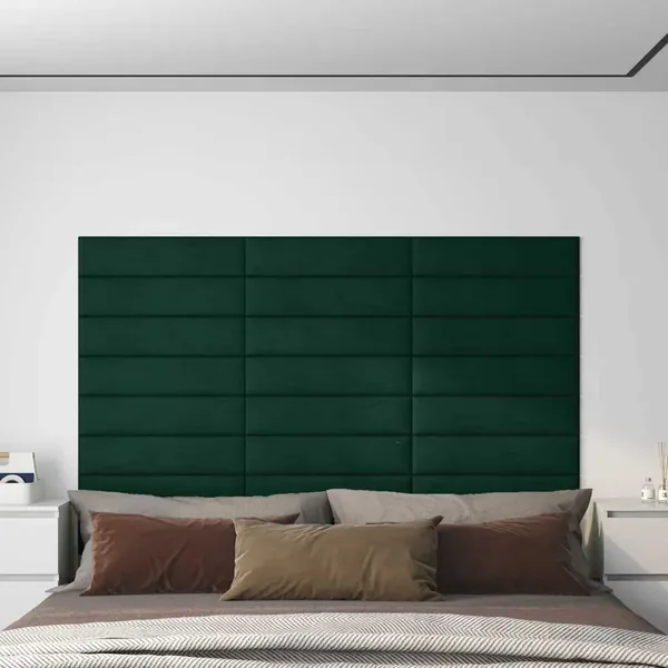 Tête de lit murale 12 pcs Vert foncé Velours