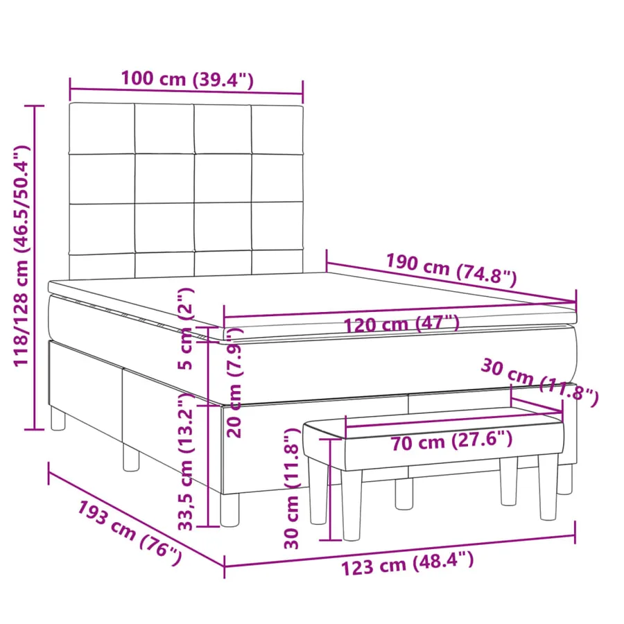 Sommier à lattes de lit avec matelas taupe 120x190 cm tissu - 10