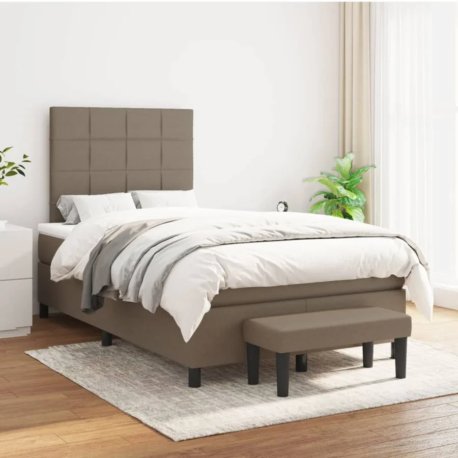 Sommier à lattes de lit avec matelas taupe 120x190 cm tissu - 3
