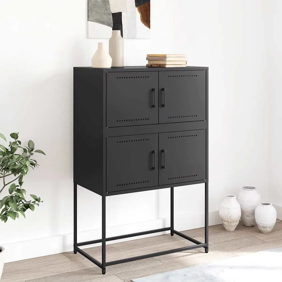 Buffet noir 68,5x38,5x107 cm acier - 3