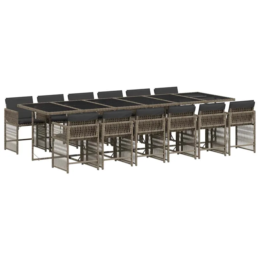 Ensemble à manger de jardin coussins 13 pcs gris résine tressée - 2