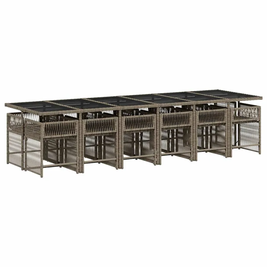 Ensemble à manger de jardin coussins 13 pcs gris résine tressée - 3
