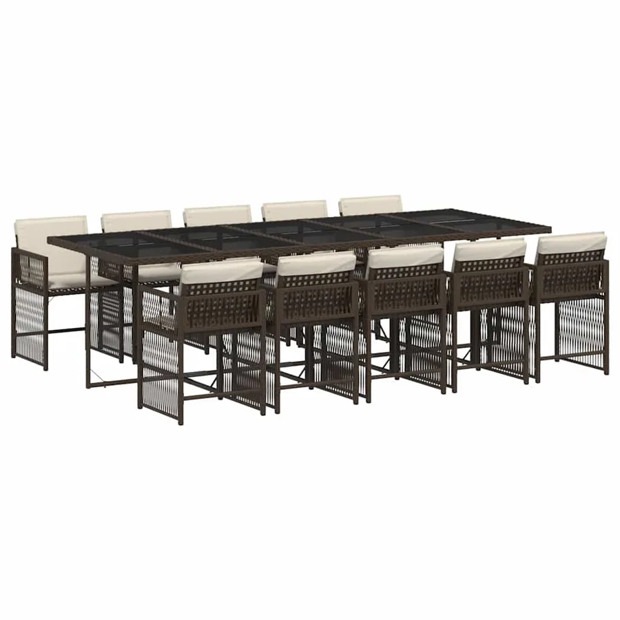 Ensemble à manger de jardin et coussins 11 pcs marron rotin - 2