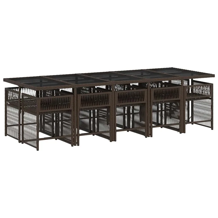 Ensemble à manger de jardin et coussins 11 pcs marron rotin - 3