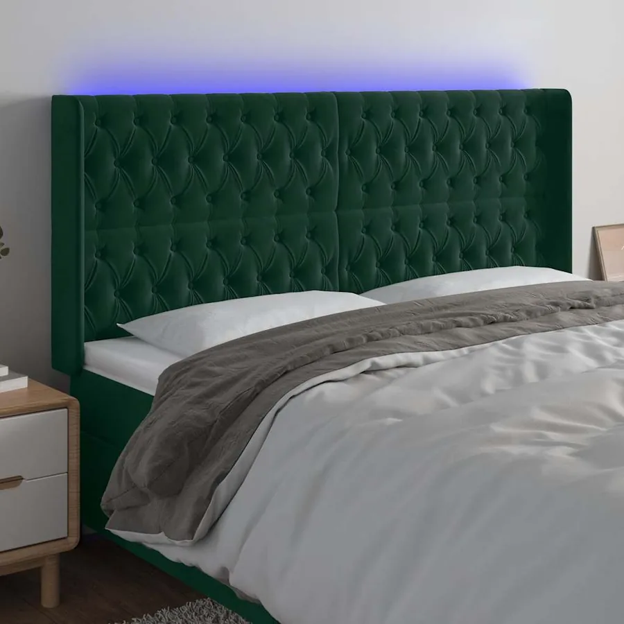 Tête de lit à LED Vert foncé 183x16x118/128 cm Velours