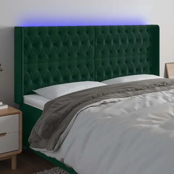 Tête de lit à LED Vert foncé 183x16x118/128 cm Velours