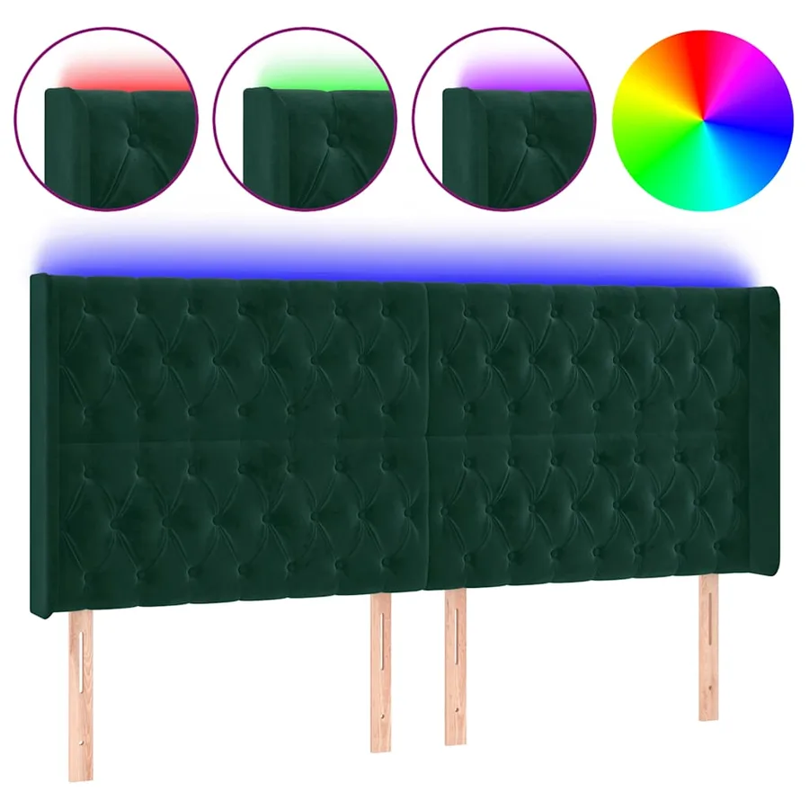 Tête de lit à LED Vert foncé 183x16x118/128 cm Velours - 2