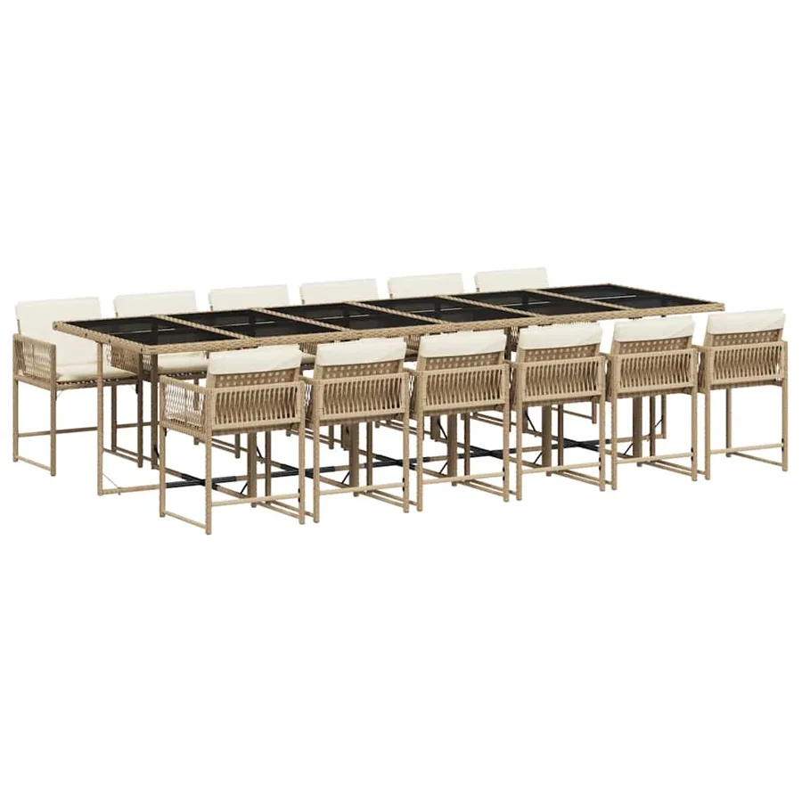 Ensemble à manger de jardin et coussins 13 pcs beige - 2
