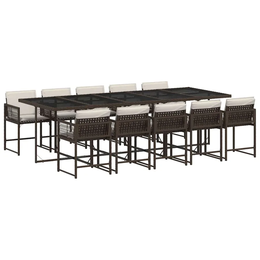 Ensemble à manger de jardin et coussins 11 pcs marron rotin - 2