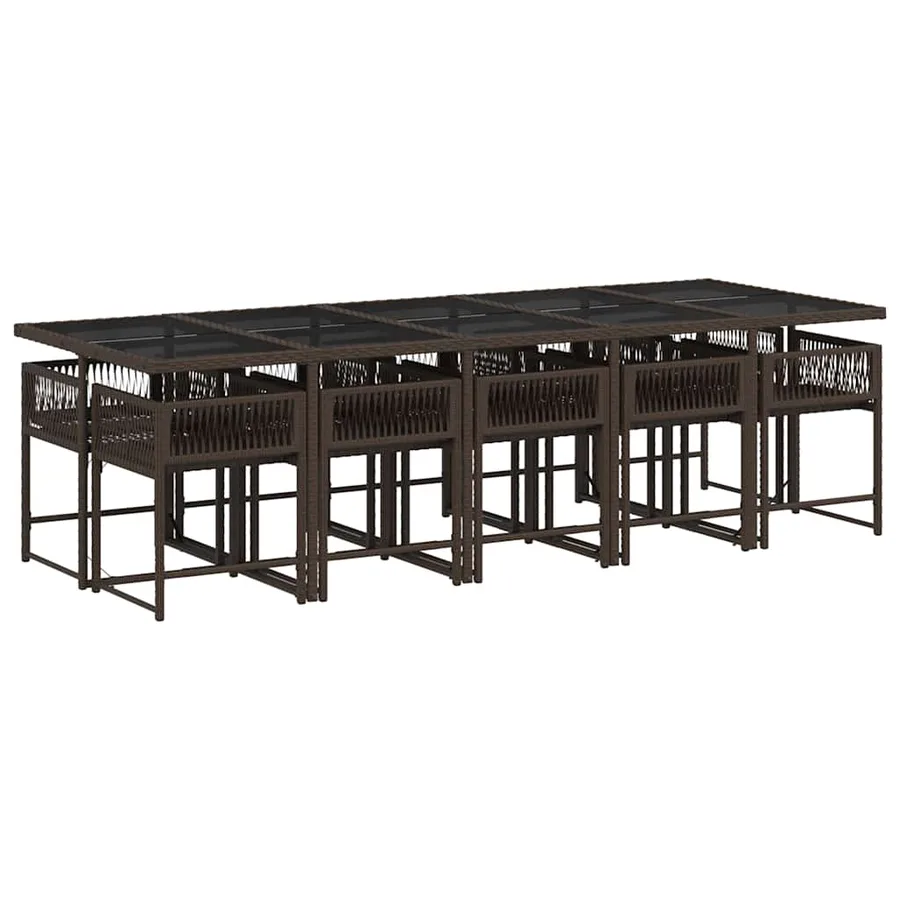 Ensemble à manger de jardin et coussins 11 pcs marron rotin - 3