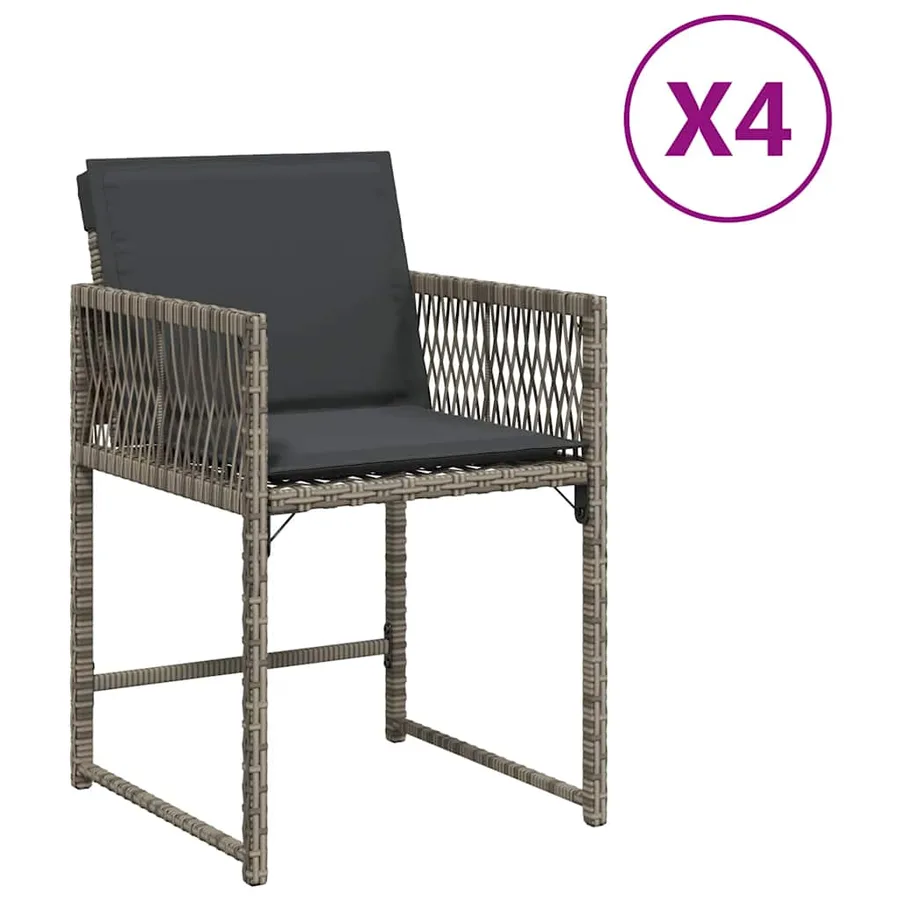 Chaises de jardin avec coussins lot de 4 gris résine tressée - 2