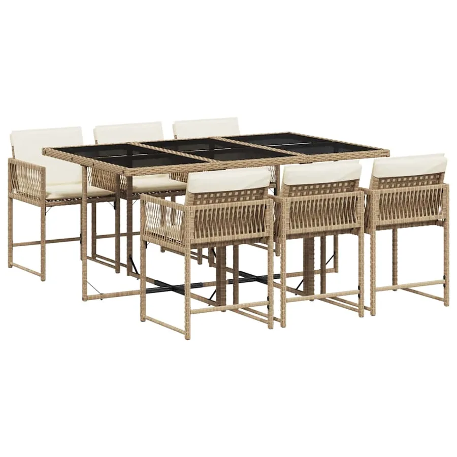 Ensemble à manger de jardin et coussins 7 pcs beige poly rotin - 2