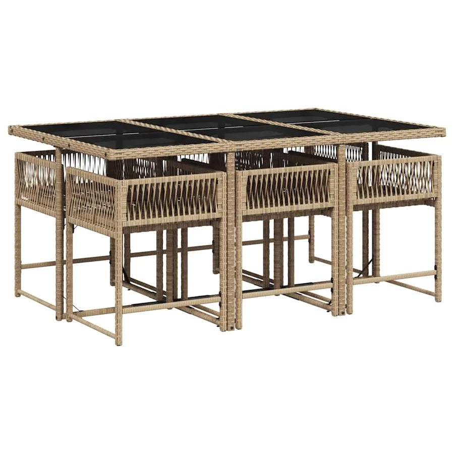 Ensemble à manger de jardin et coussins 7 pcs beige poly rotin - 3