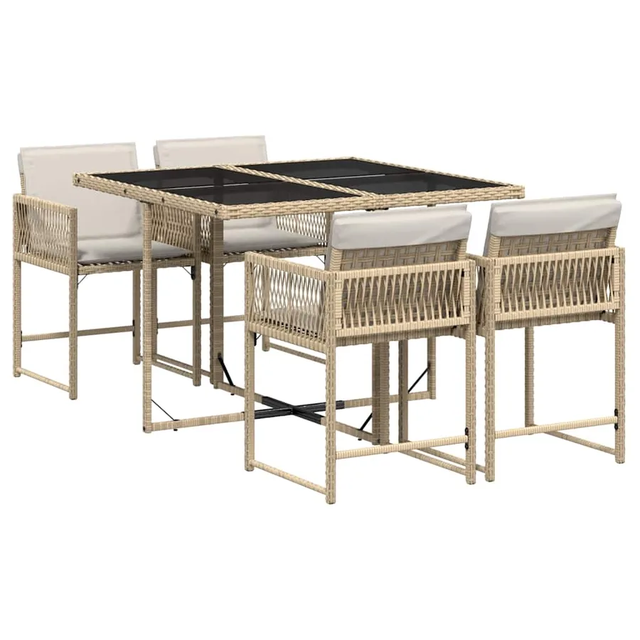 Ensemble à manger de jardin avec coussins 5pcs Beige poly rotin - 2