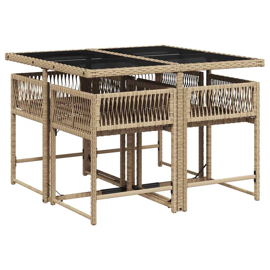 Ensemble à manger de jardin avec coussins 5pcs Beige poly rotin - 3