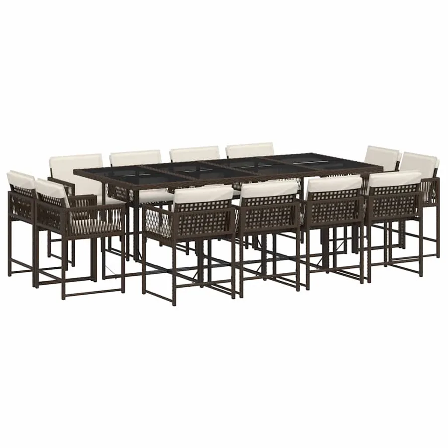 Ensemble à manger de jardin avec coussins 13 pcs marron rotin - 2