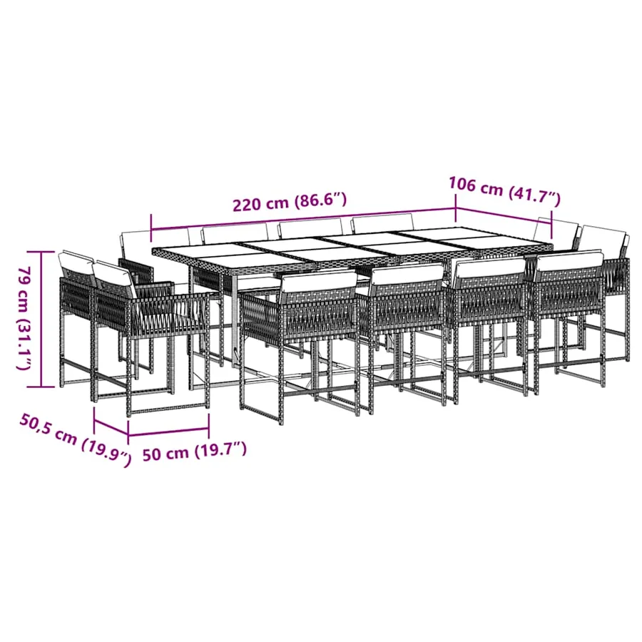 Ensemble à manger de jardin avec coussins 13 pcs marron rotin - 5