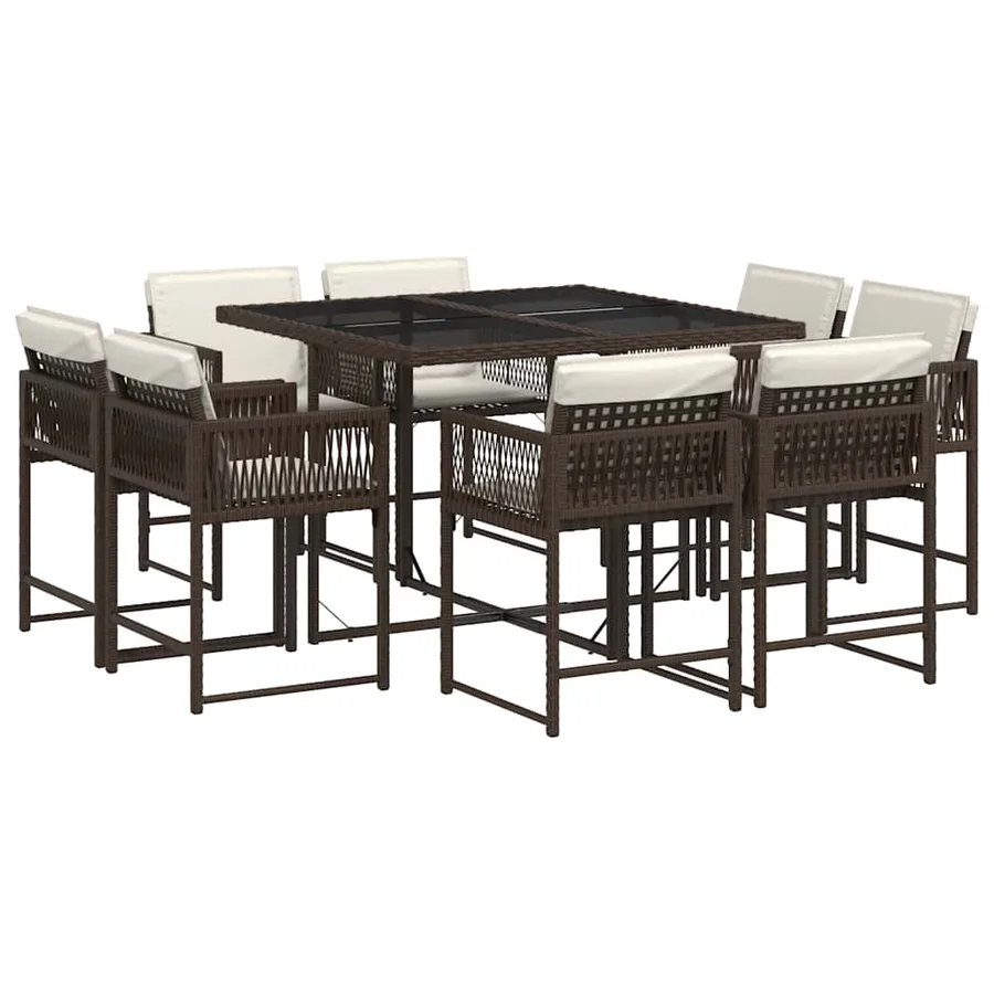 Ensemble à manger de jardin et coussins 9 pcs marron poly rotin - 2