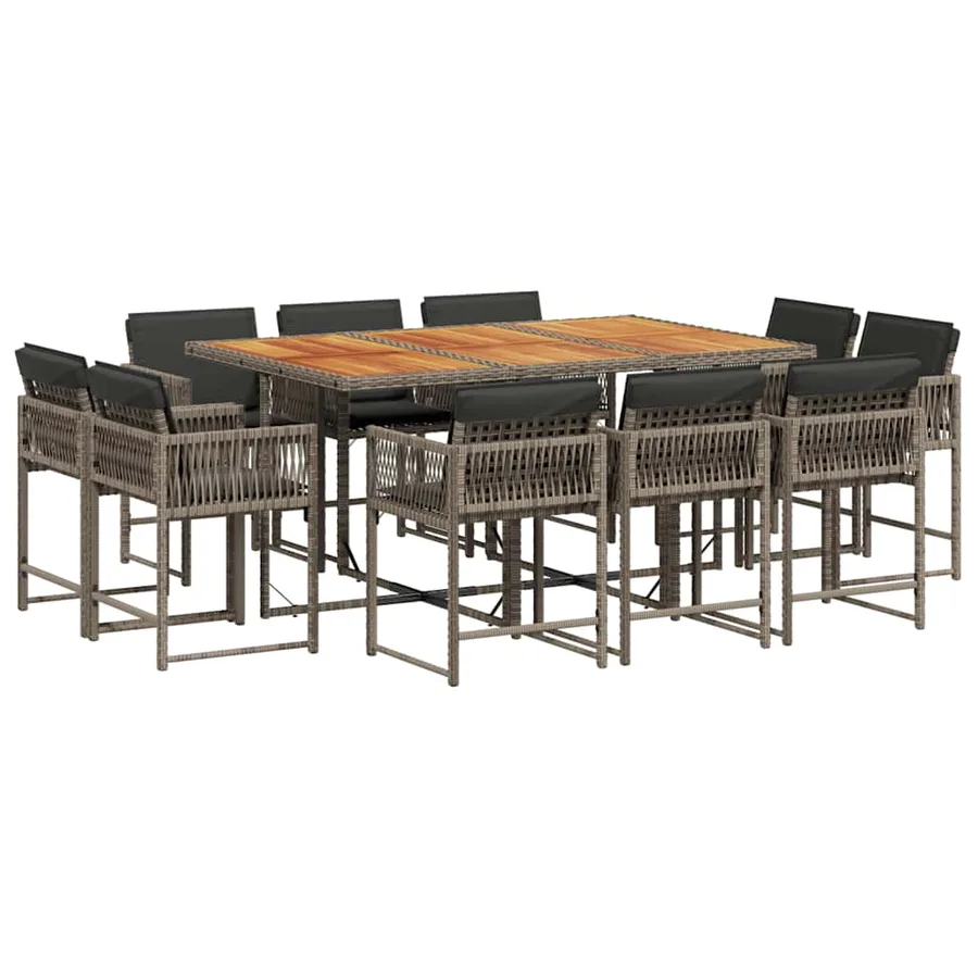 Ensemble à manger de jardin 11pcs avec coussins gris poly rotin - 2