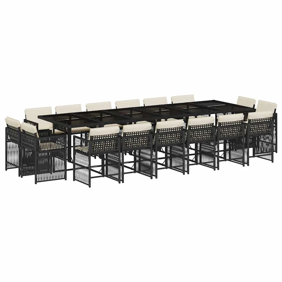Ensemble à manger de jardin 17 pcs coussins noir résine tressée - 2