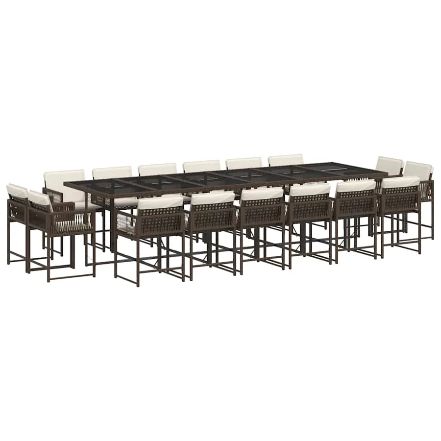 Ensemble à manger de jardin et coussins 17 pcs marron rotin - 2