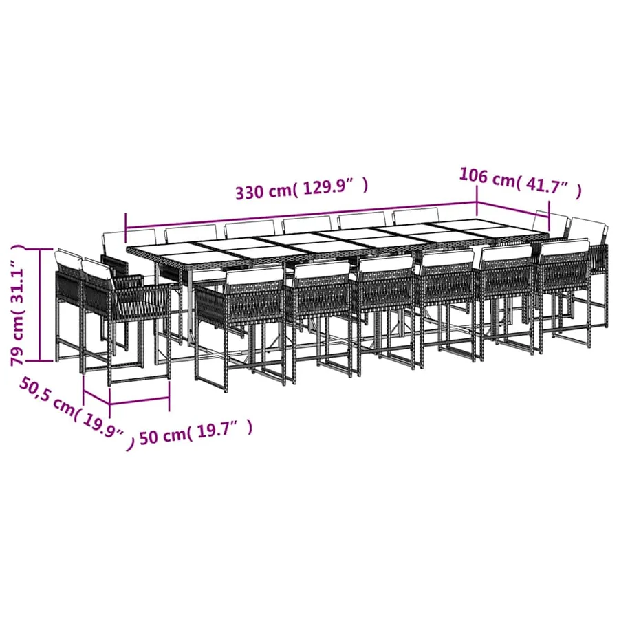 Ensemble à manger de jardin et coussins 17 pcs marron rotin - 5