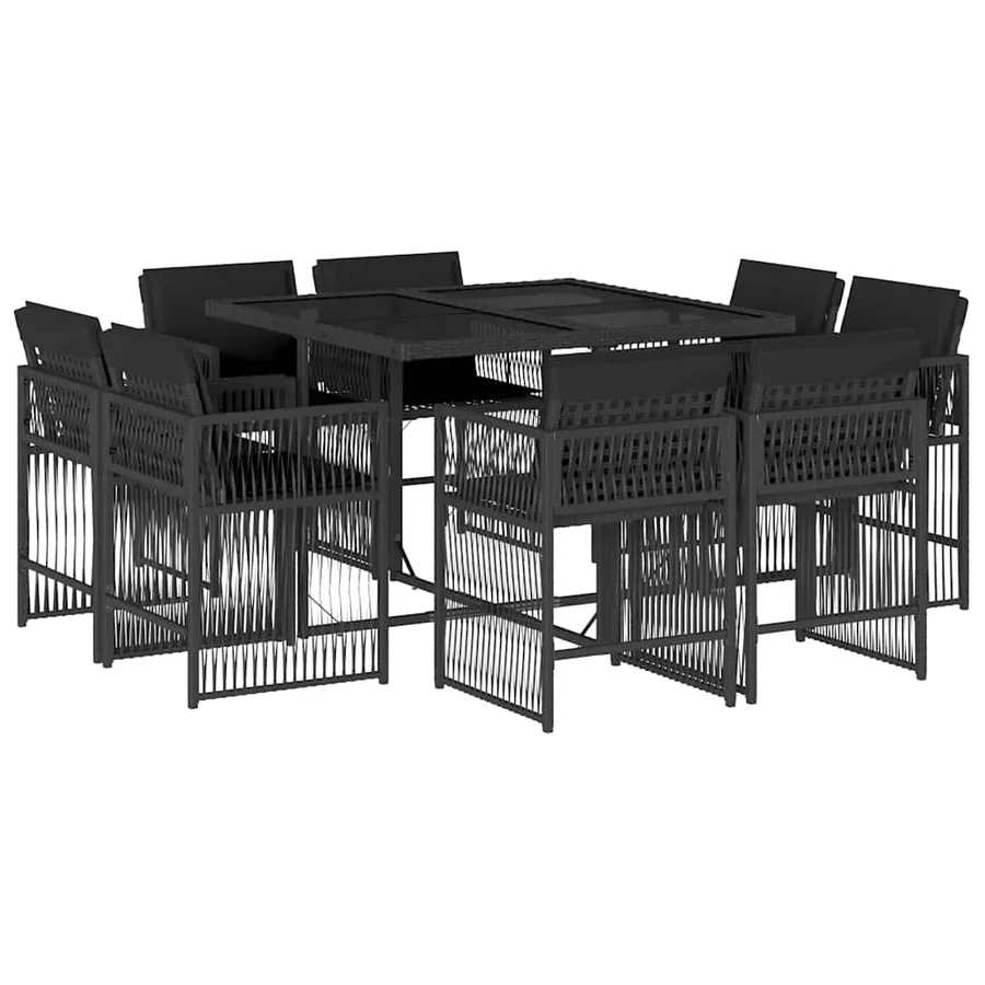 Ensemble à manger de jardin 9pcs coussins noir résine tressée - 2