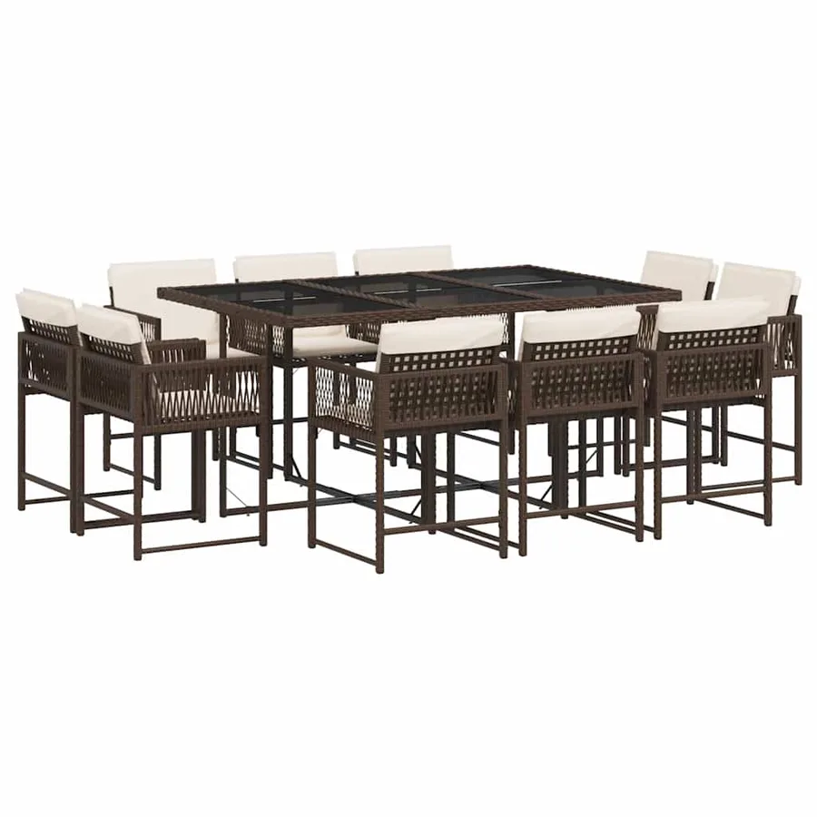 Ensemble à manger de jardin et coussins 11 pcs marron rotin - 2