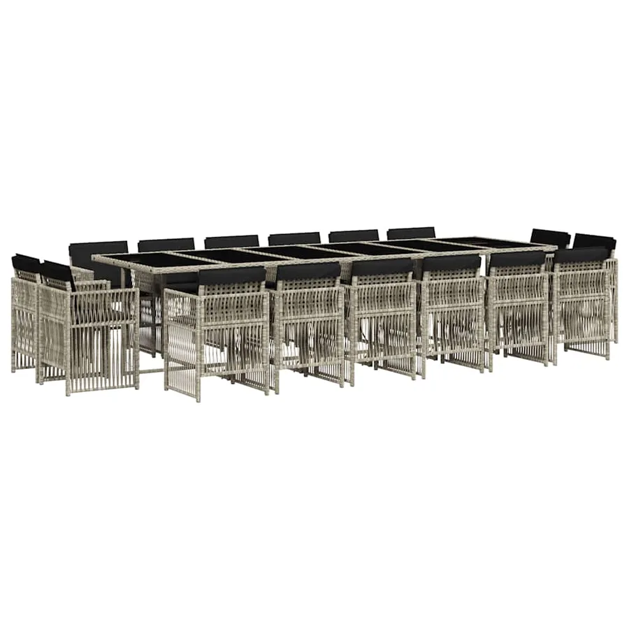 Ensemble à manger de jardin et coussins 17 pcs gris clair rotin - 2