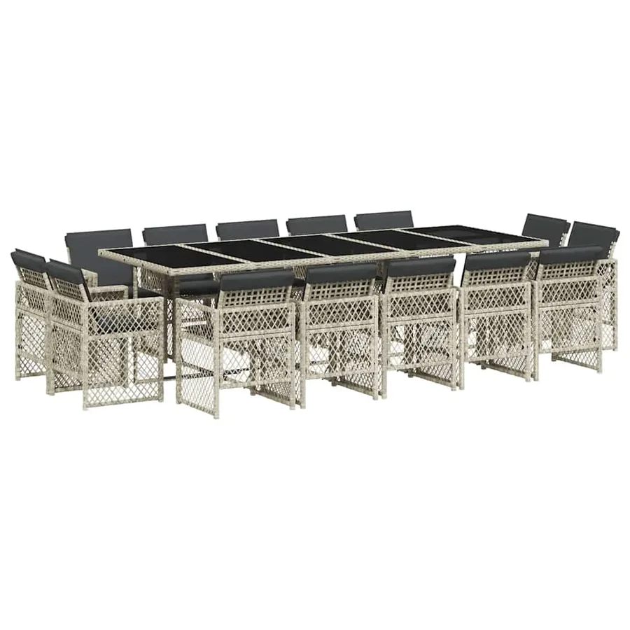 Ensemble à manger de jardin et coussins 15 pcs gris clair rotin - 2