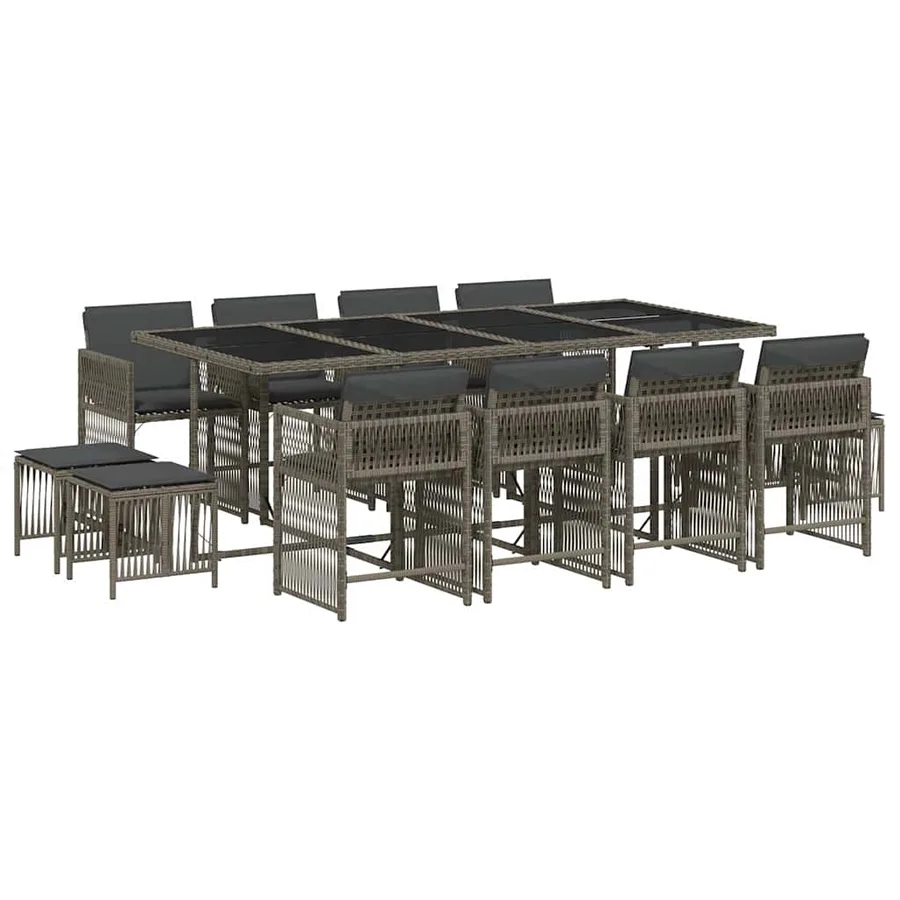 Ensemble à manger de jardin coussins 13 pcs gris résine tressée - 2