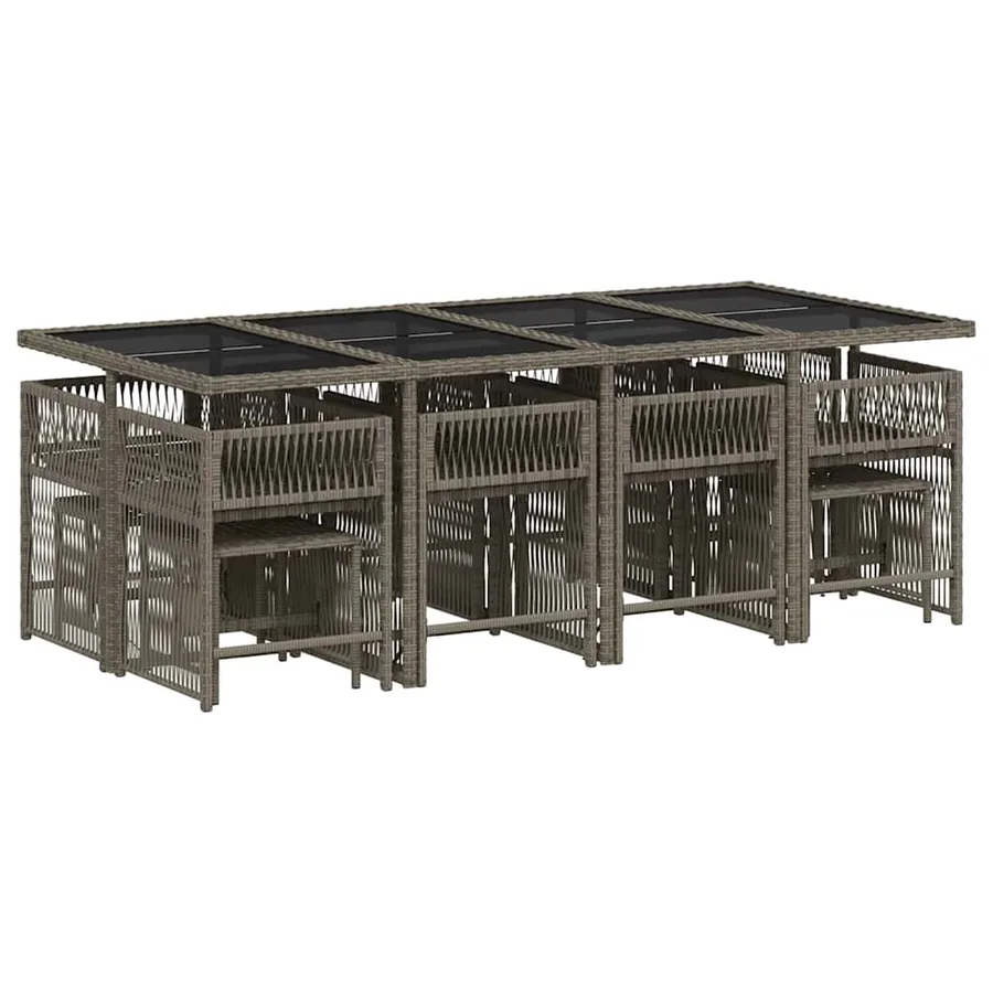 Ensemble à manger de jardin coussins 13 pcs gris résine tressée - 3