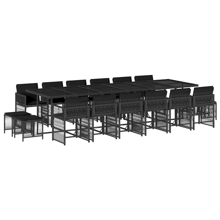 Ensemble à manger de jardin 17 pcs coussins noir résine tressée - 2