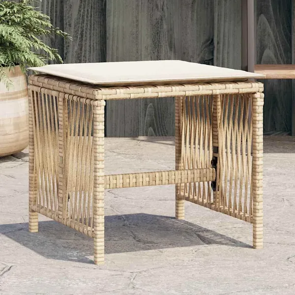 Tabourets de jardin et coussins lot de 4 beige 41x41x36cm rotin