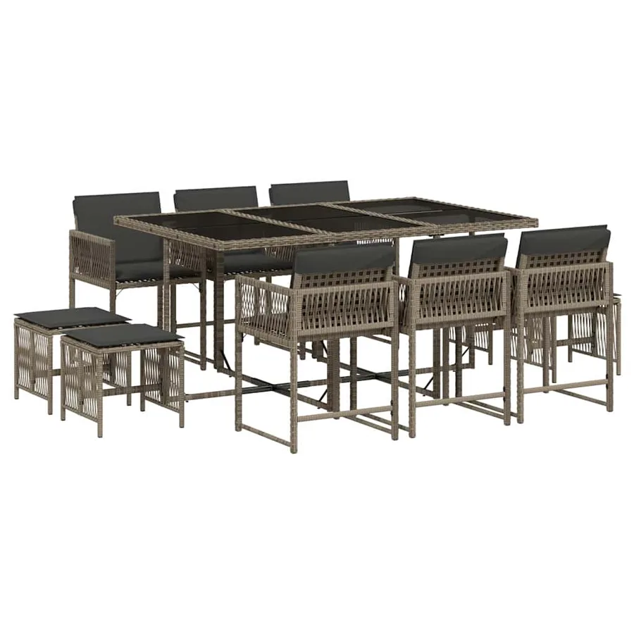 Ensemble à manger de jardin 11pcs avec coussins gris poly rotin - 2