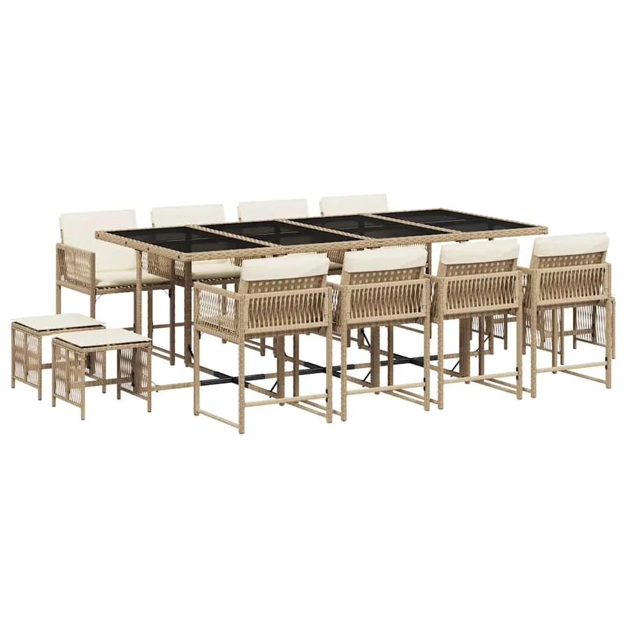 Ensemble à manger de jardin et coussins 13 pcs beige - 2