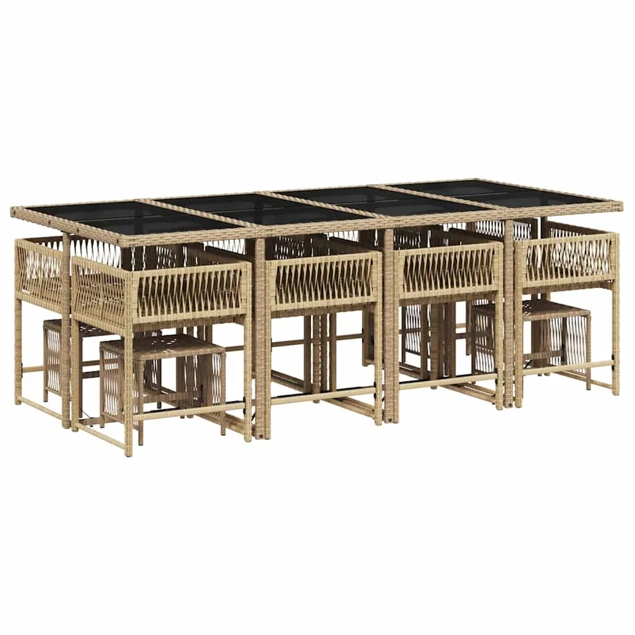 Ensemble à manger de jardin et coussins 13 pcs beige - 3